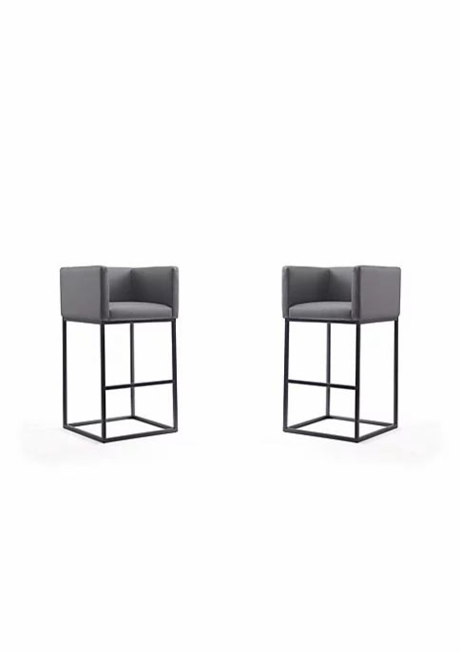 Furniture * | Cheapest Manhattan Comfort Embassy Barstool In And Black (Set Of 2) Grey