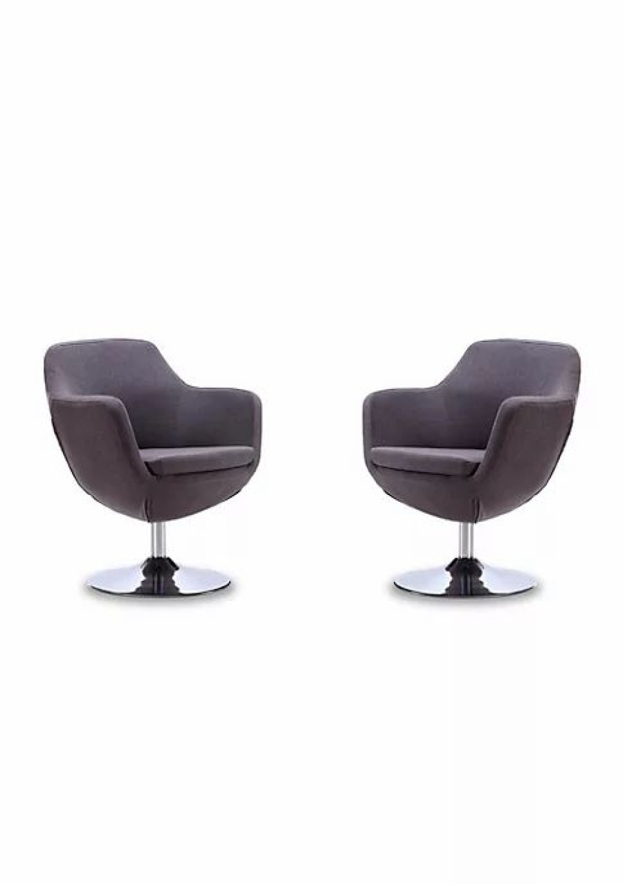 Furniture * | Flash Sale Manhattan Comfort Caisson Swivel Accent Chair In And Polished Chrome (Set Of 2) Grey