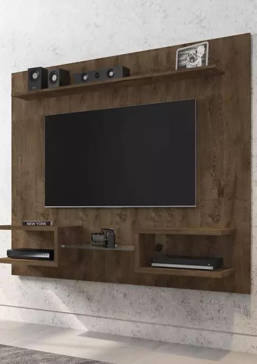 Furniture * | Outlet Manhattan Comfort 64.25 Inch Plaza Floating Entertainment Center Rustic Brown