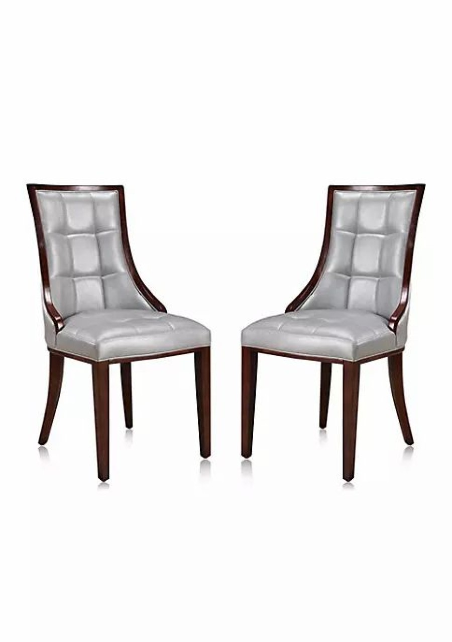 Furniture * | New Manhattan Comfort Fifth Avenue Faux Leather Dining Chair (Set Of Two) In And Walnut Silver