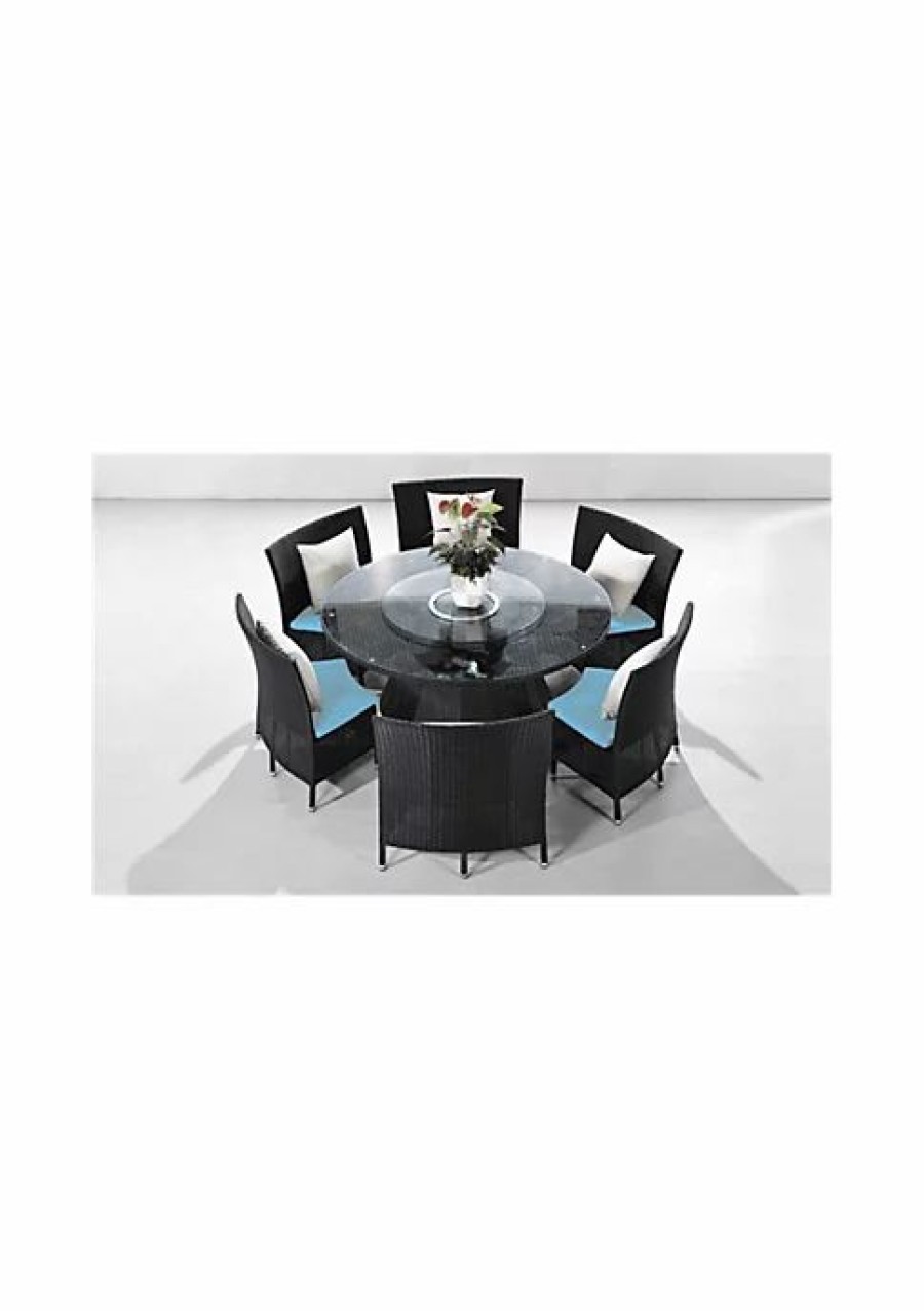 Furniture * | Top 10 Manhattan Comfort Nightingdale 7-Piece Outdoor Dining Set In , White And Black Sky Blue