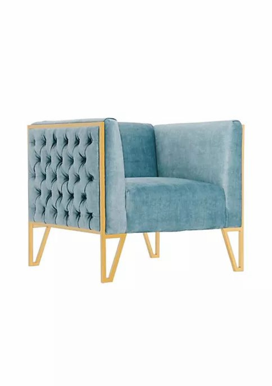 Tv & Media Stands * | Discount Manhattan Comfort Vector Accent Chair In Ocean Blue And Gold