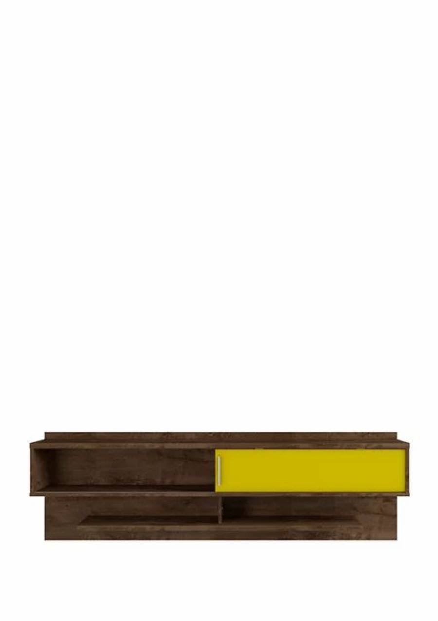 Furniture * | Cheapest Manhattan Comfort 70.86 Inch Astor Floating Entertainment Center 1.0 Rustic Brown/Yellow