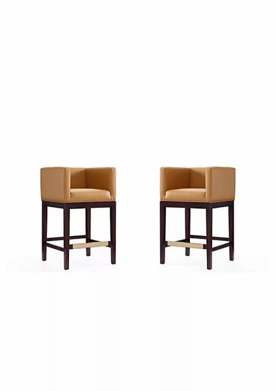 Furniture * | New Manhattan Comfort Kingsley Counter Stool In Camel And Dark Walnut (Set Of 2) Multi