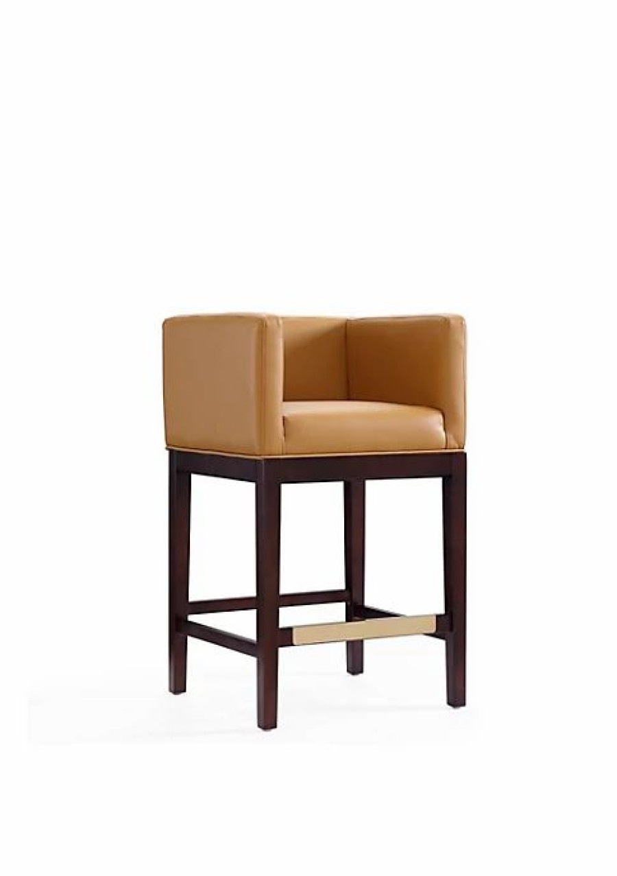 Furniture * | New Manhattan Comfort Kingsley Counter Stool In Camel And Dark Walnut (Set Of 2) Multi