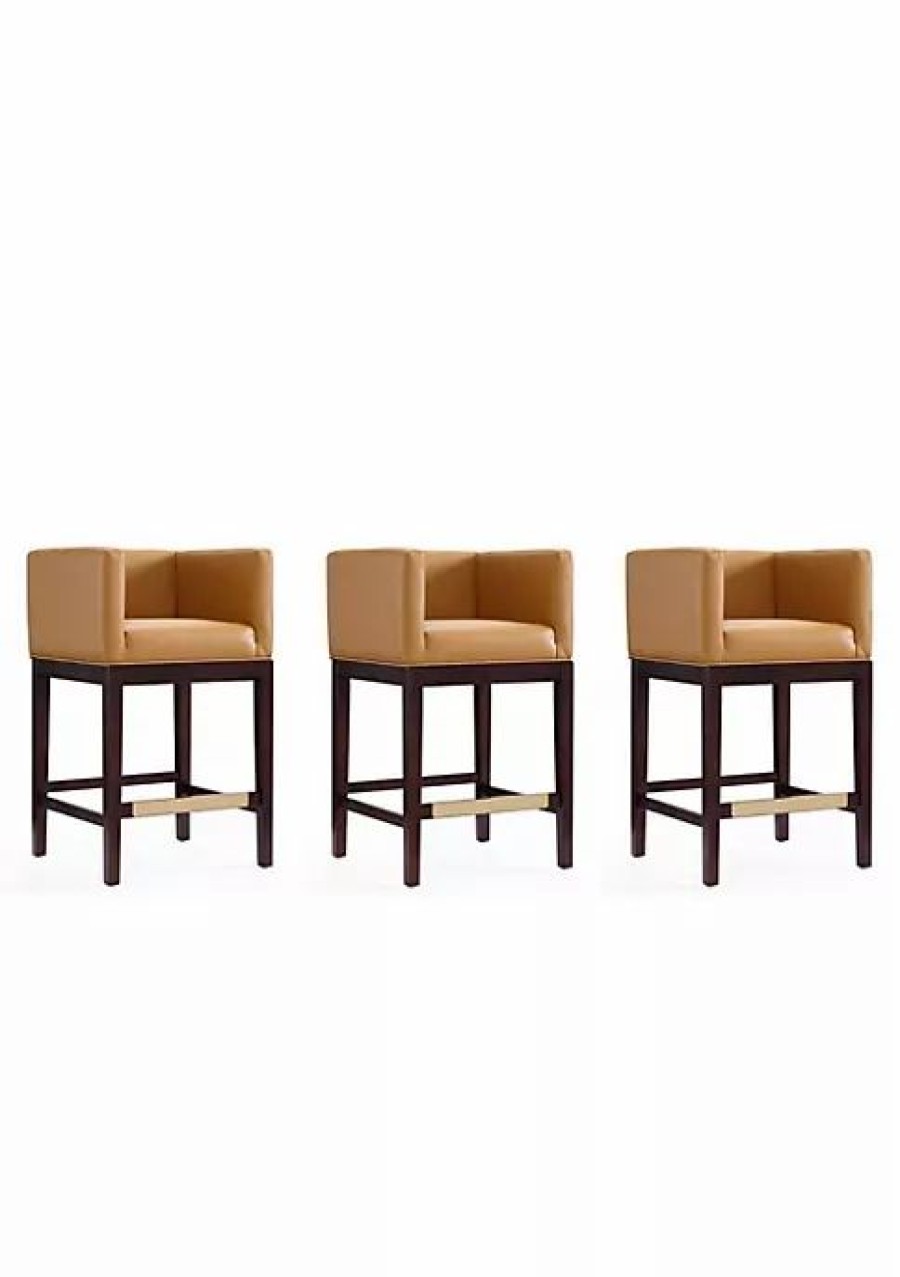 Furniture * | Cheapest Manhattan Comfort Kingsley Counter Stool In Camel And Dark Walnut (Set Of 3) Multi