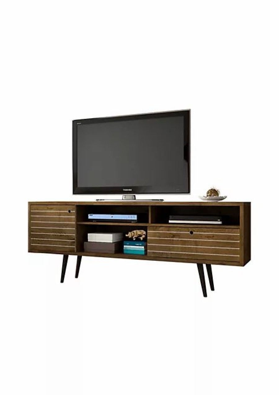 Furniture * | Best Deal Manhattan Comfort Liberty 70.86 Mid-Century Modern Tv Stand In Rustic Brown