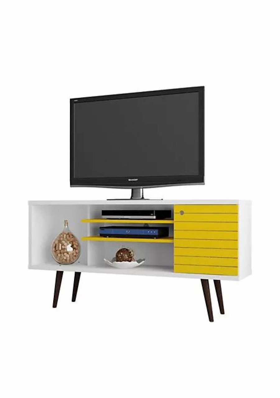 Dressers & Chests * | Best Pirce Manhattan Comfort Liberty 53.14 Mid-Century Modern Tv Stand In White And Yellow