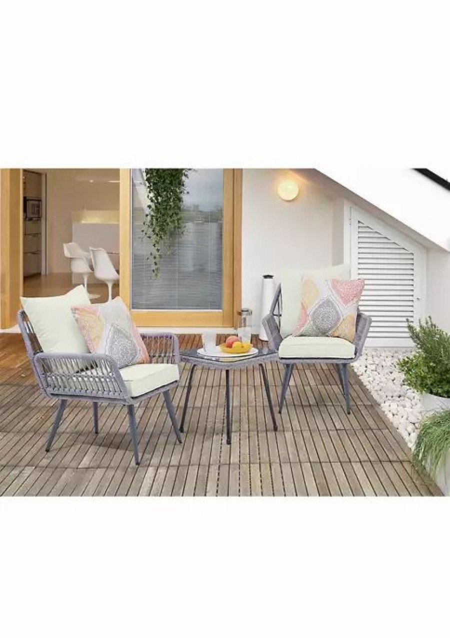 Furniture * | Buy Manhattan Comfort Cannes Patio 2- Person Seating Group With End Table