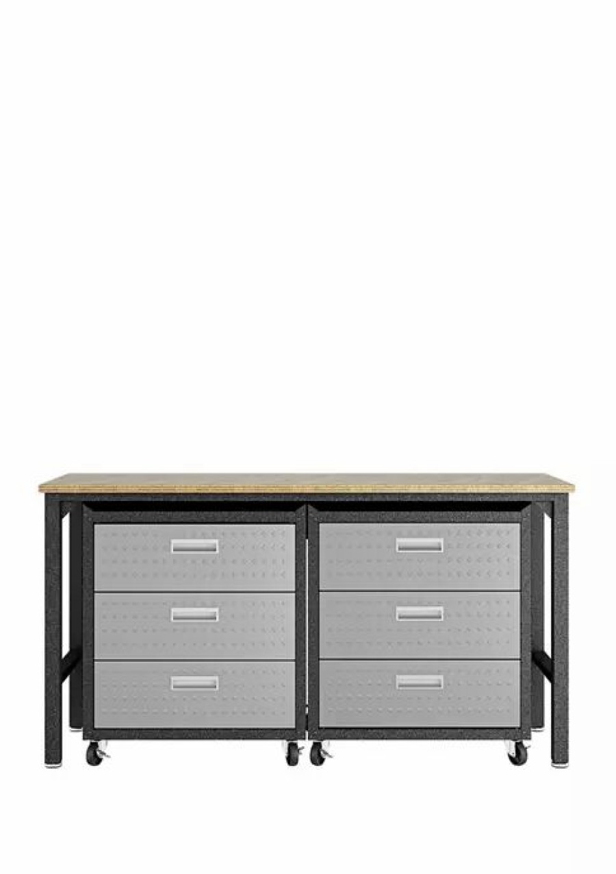 Furniture * | Best Sale Manhattan Comfort Fortress 3 Piece Mobile Garage Cabinet Chests And Worktable 6.0 Grey