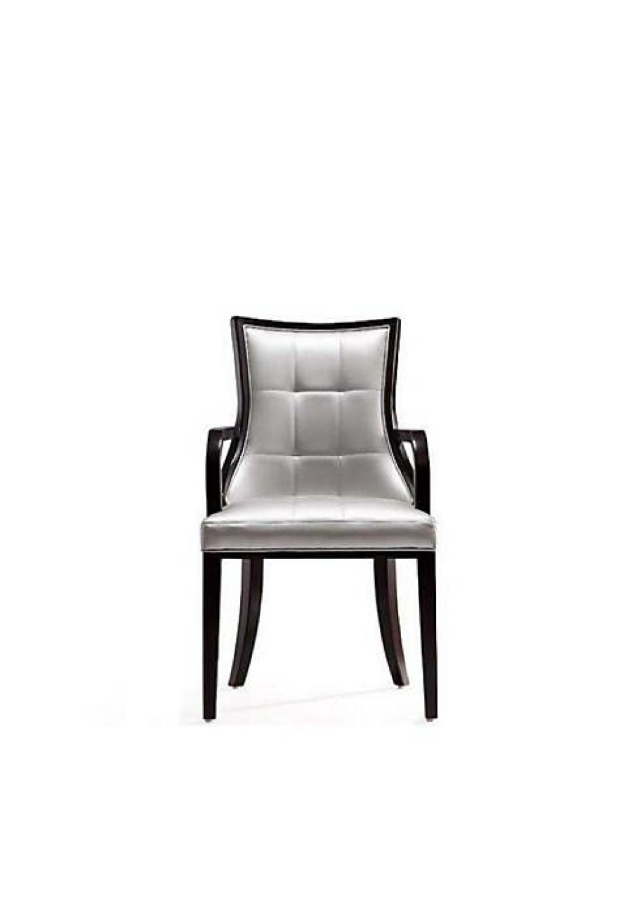 Furniture * | Buy Manhattan Comfort Fifth Avenue Faux Leather Dining Armchair In And Walnut Silver