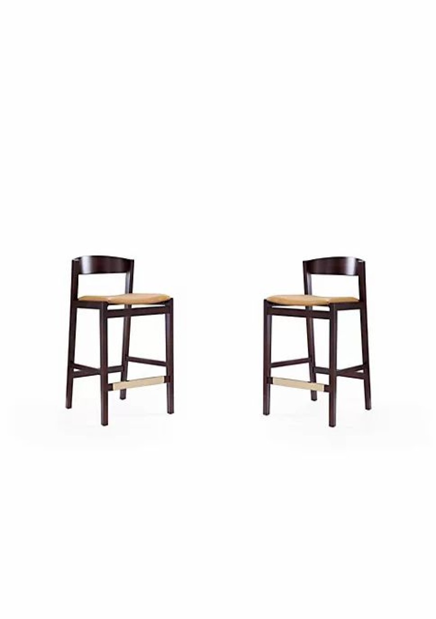 Furniture * | Deals Manhattan Comfort Klismos Counter Stool In Camel And Dark Walnut Multi