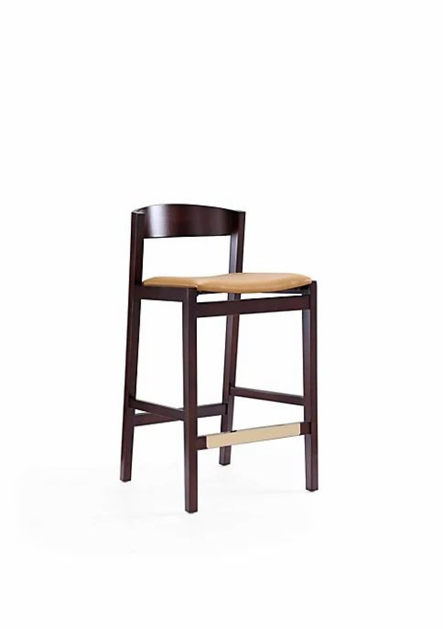 Furniture * | Deals Manhattan Comfort Klismos Counter Stool In Camel And Dark Walnut Multi