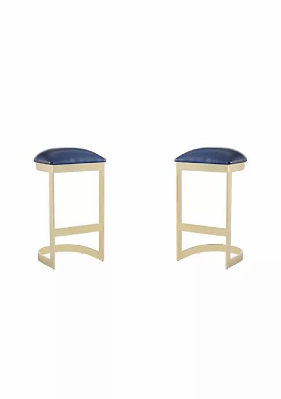 Furniture * | Wholesale Manhattan Comfort Aura Bar Stool In And Polished Brass Blue