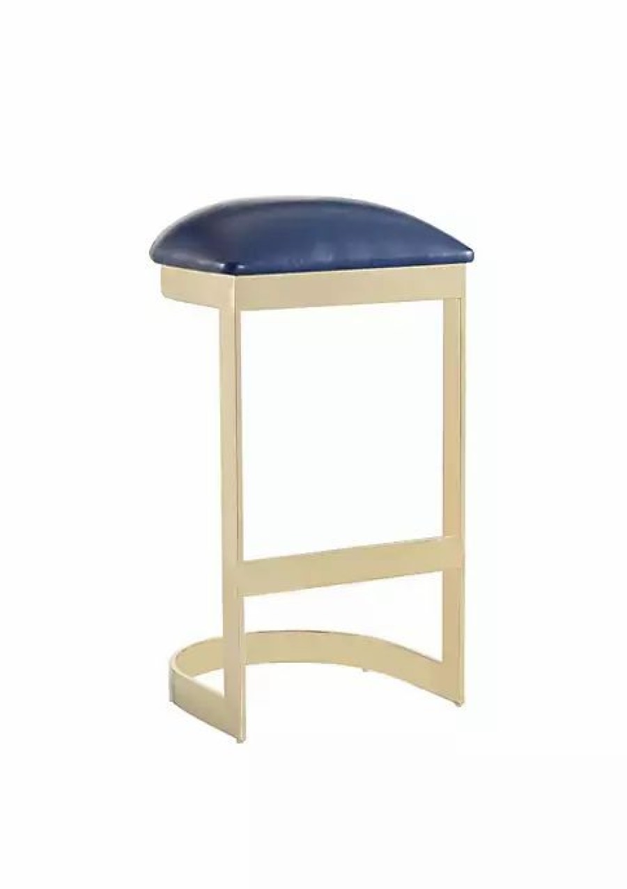 Furniture * | Wholesale Manhattan Comfort Aura Bar Stool In And Polished Brass Blue