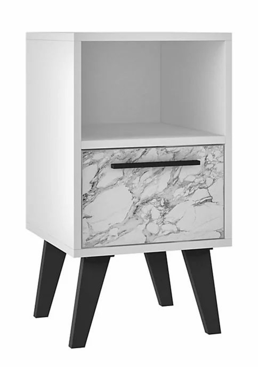 Tv & Media Stands * | Buy Manhattan Comfort Amsterdam Nightstand White Marble