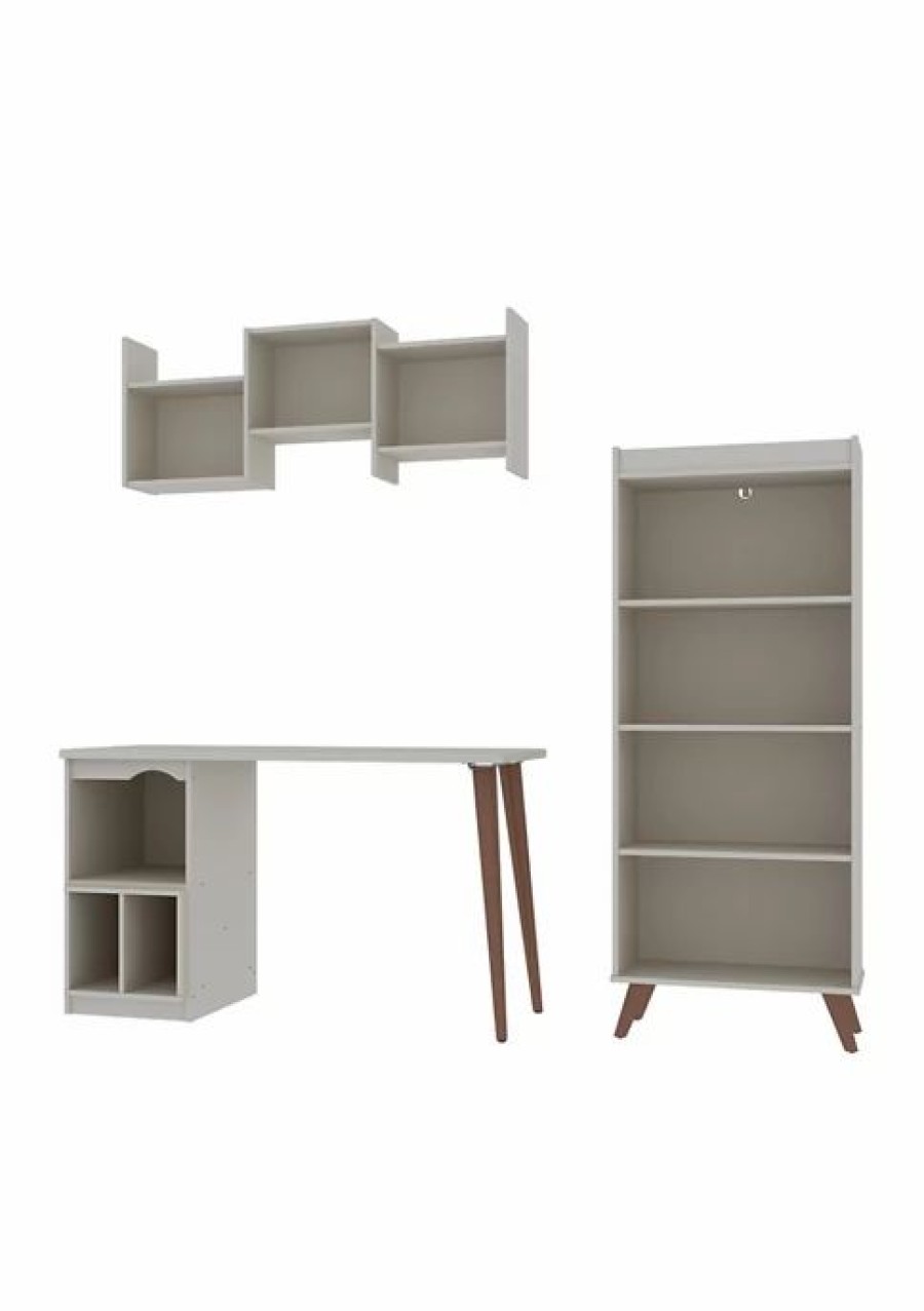 Furniture * | Buy Manhattan Comfort Hampton 3-Piece Extra Storage Home Office Set In White Off White