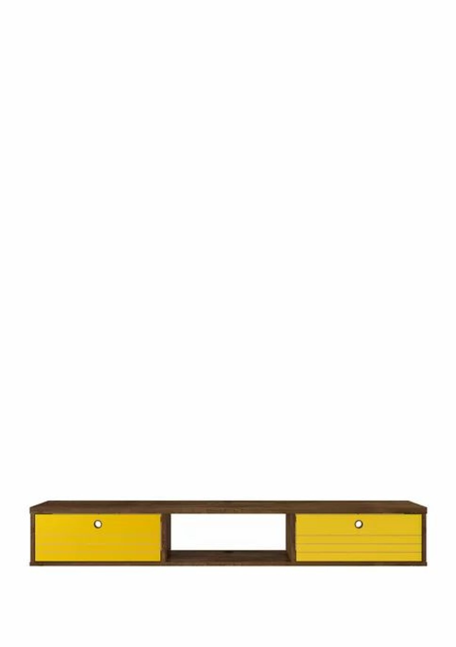 Furniture * | Top 10 Manhattan Comfort 62.99 Inch Liberty Floating Office Desk Rustic Brown/Yellow