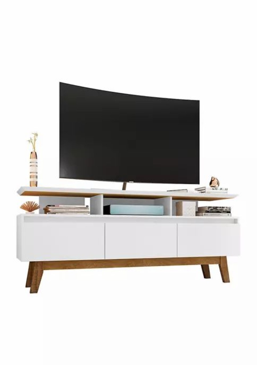 Furniture * | Coupon Manhattan Comfort Yonkers 62.99 Inch Tv Stand In Off And Cinnamon White