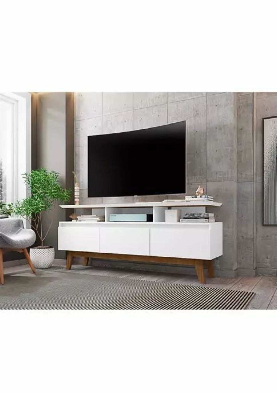 Furniture * | Coupon Manhattan Comfort Yonkers 62.99 Inch Tv Stand In Off And Cinnamon White