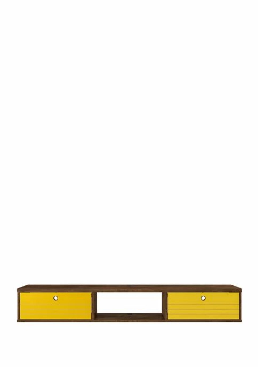 Furniture * | Buy Manhattan Comfort Liberty 62.99 Inch Floating Entertainment Center Rustic Brown/Yellow