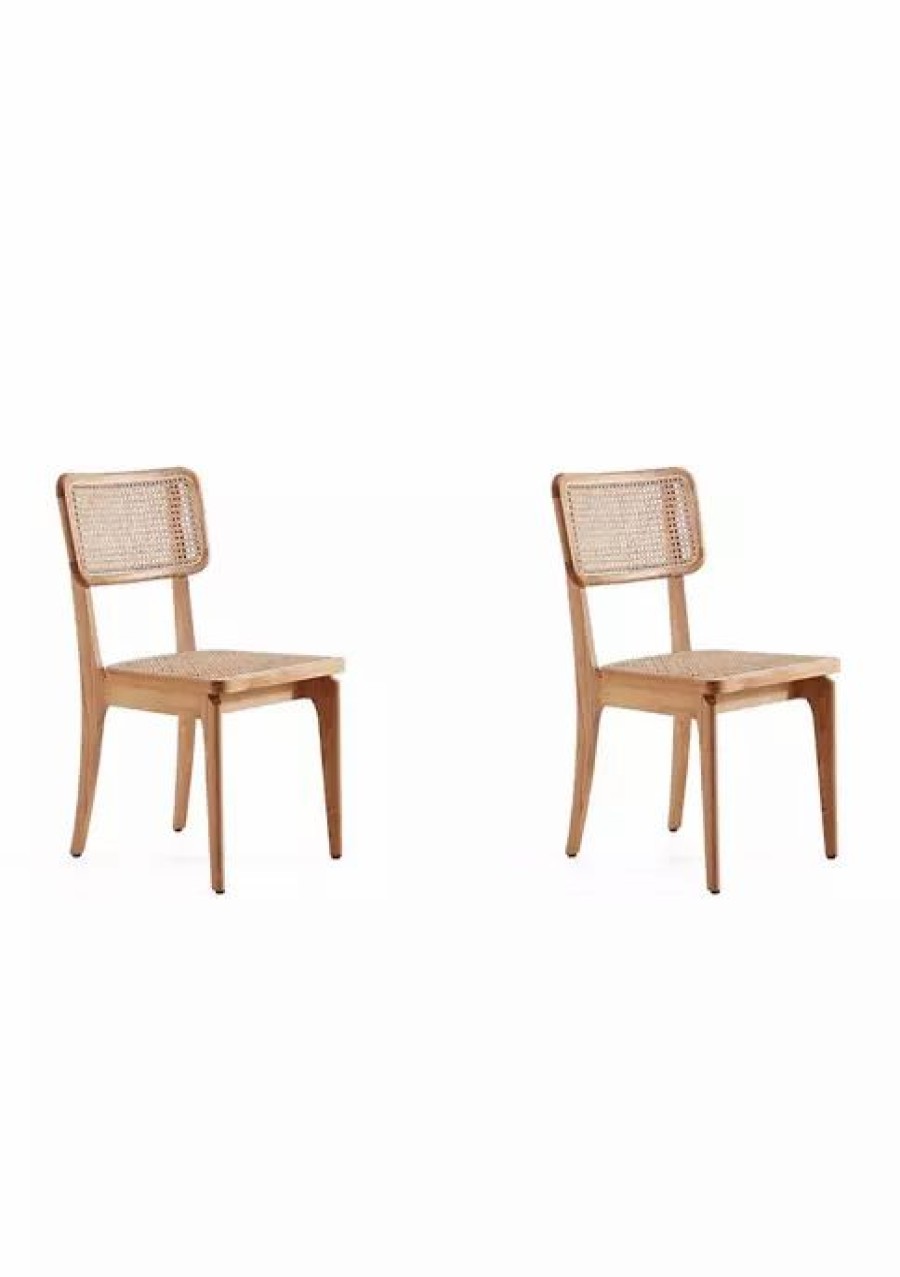 Dining Chairs * | Outlet Manhattan Comfort Giverny Cane Dining Chair Set Of 2 Nature