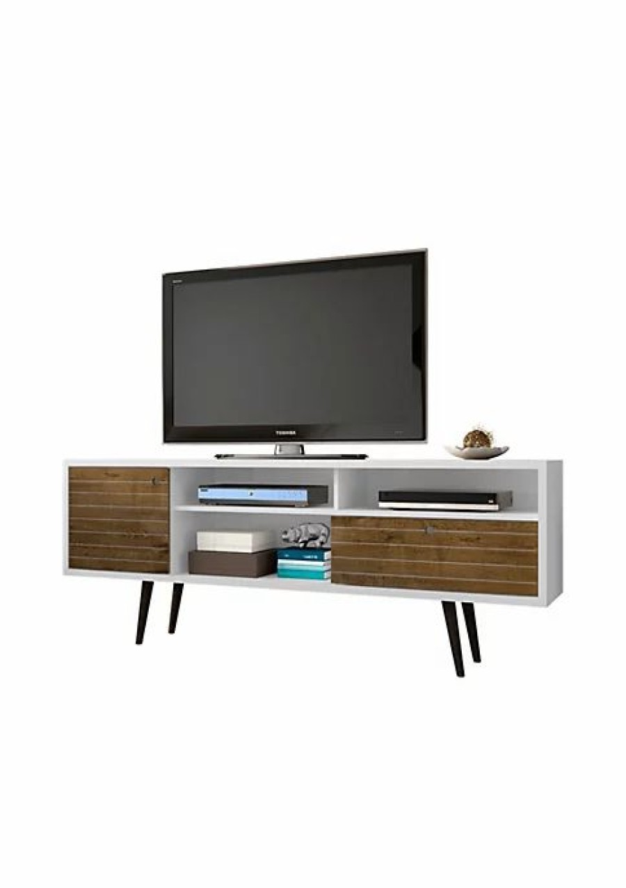 Dressers & Chests * | Discount Manhattan Comfort Liberty 70.86 Mid-Century Modern Tv Stand In White And Rustic Brown