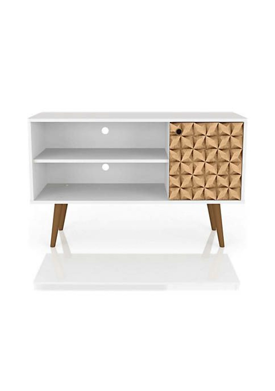 Tv & Media Stands * | Buy Manhattan Comfort Liberty 42.52 Tv Stand In White And 3D Brown White And 3D Brown Prints