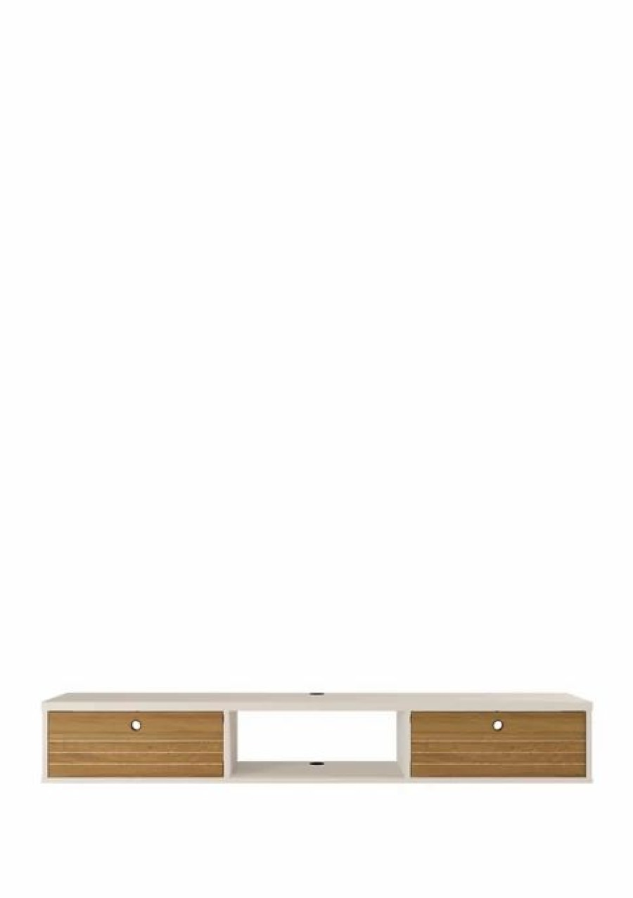 Furniture * | Deals Manhattan Comfort 62.99 Inch Liberty Floating Office Desk Off White And Cinnam