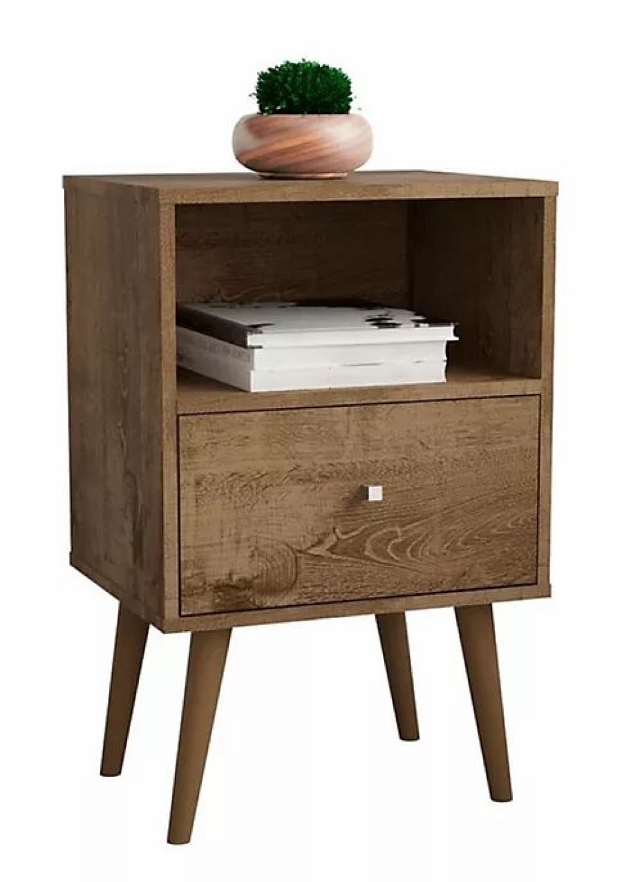 Tv & Media Stands * | Coupon Manhattan Comfort Liberty Nightstand 1.0 In Rustic Brown