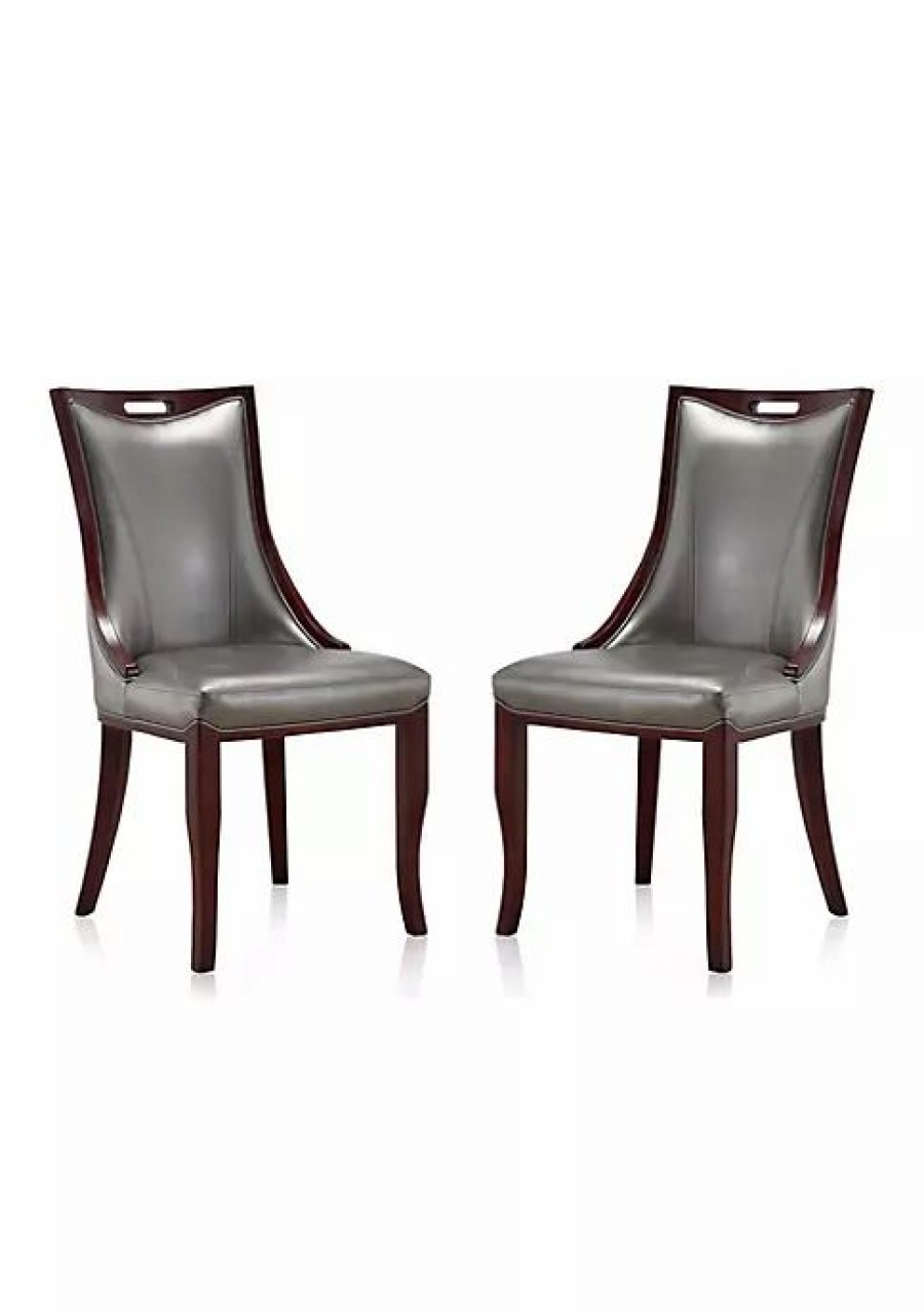 Dining Chairs * | Brand New Manhattan Comfort Emperor Dining Chair (Set Of Two) In And Walnut Silver