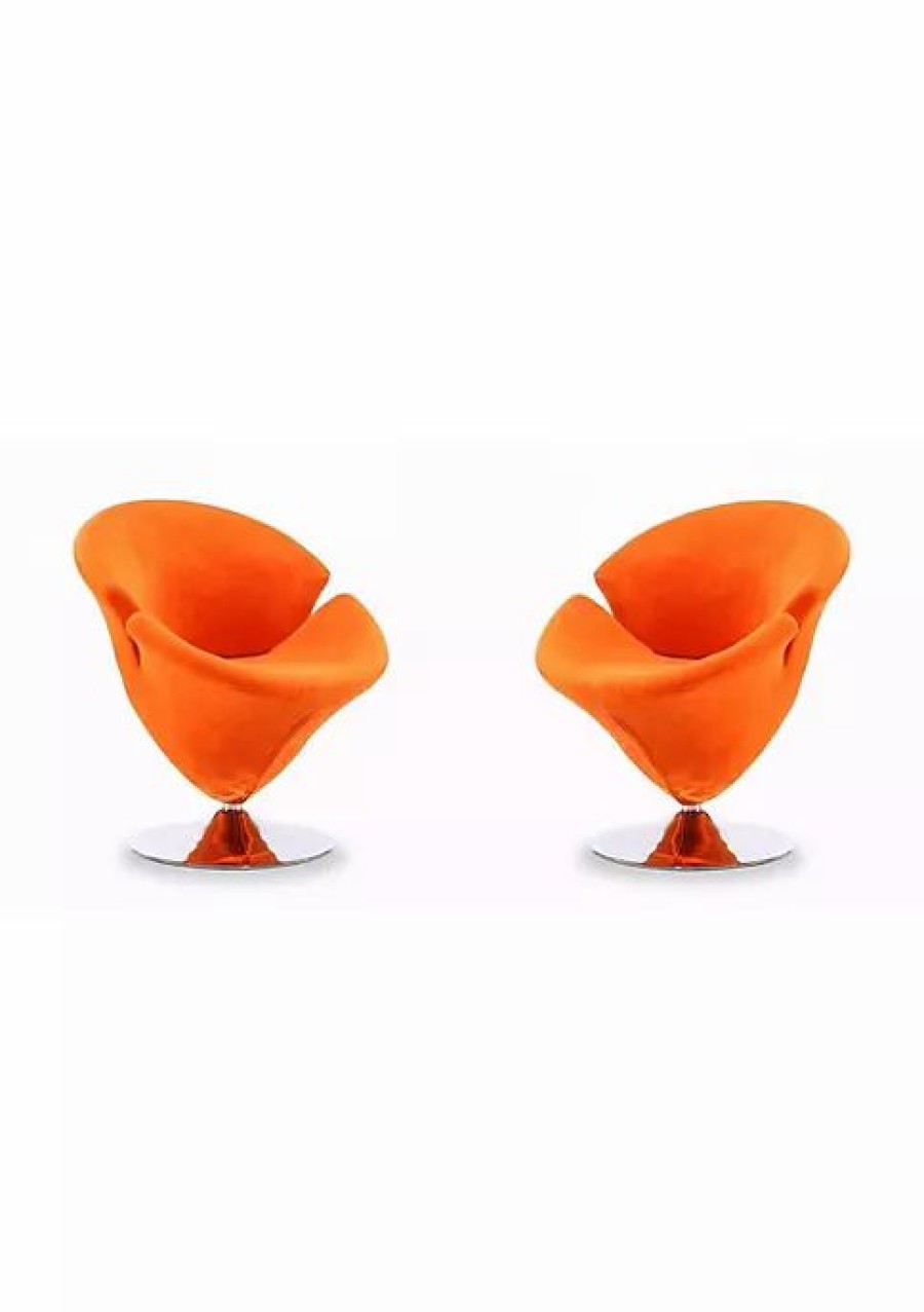 Furniture * | Best Pirce Manhattan Comfort Tulip Swivel Accent Chair In Orange And Polished Chrome (Set Of 2) Multi