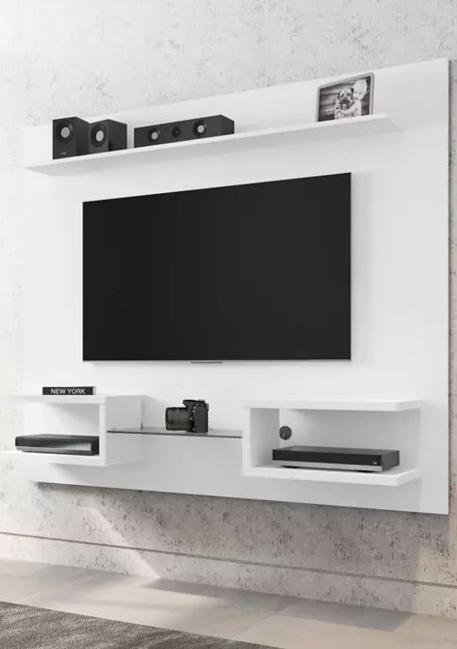 Tv & Media Stands * | Top 10 Manhattan Comfort 64.25 Inch Plaza Floating Entertainment Center White