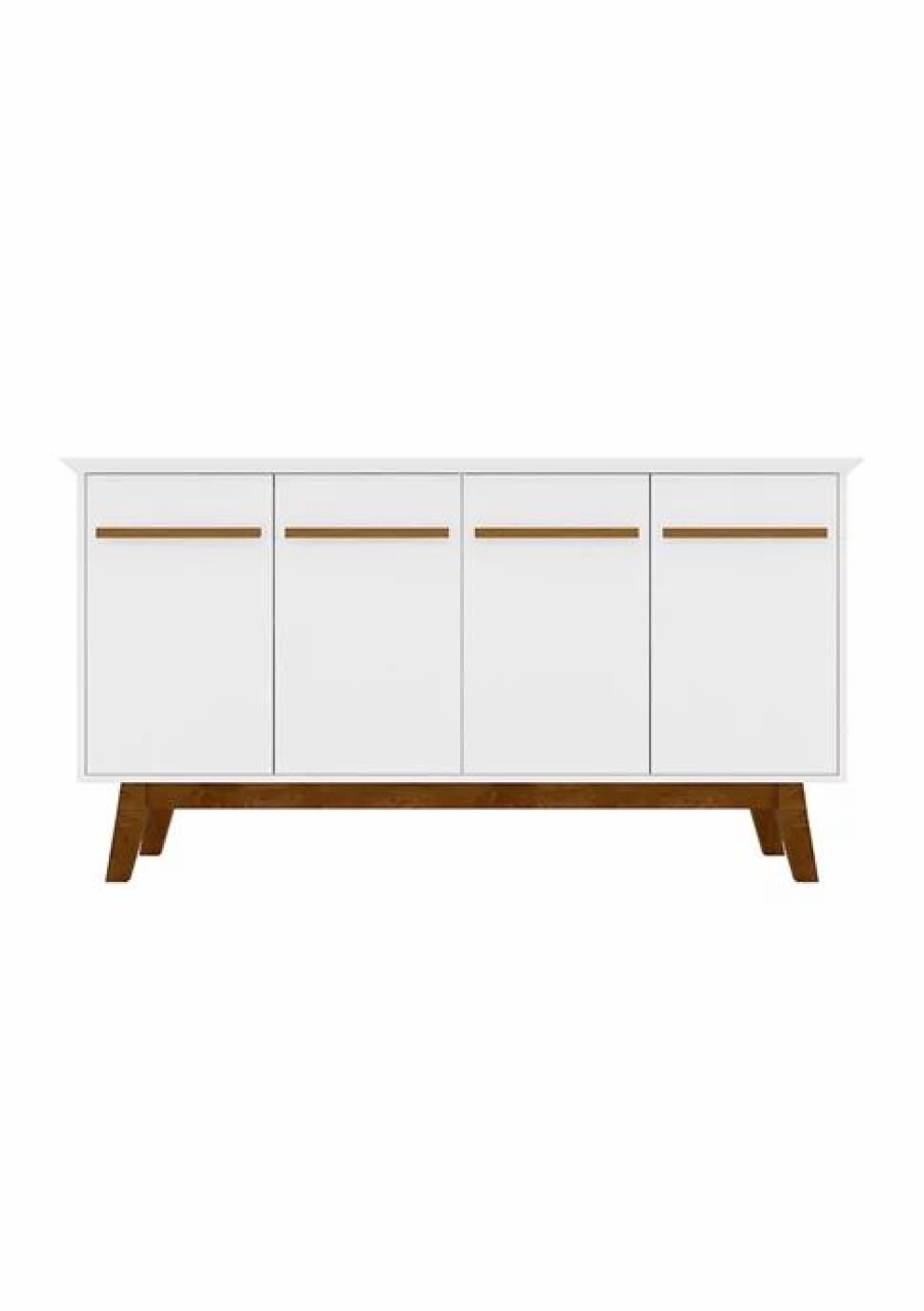 Furniture * | Flash Sale Manhattan Comfort Yonkers 62.99 Inch Sideboard In Off And Cinnamon White