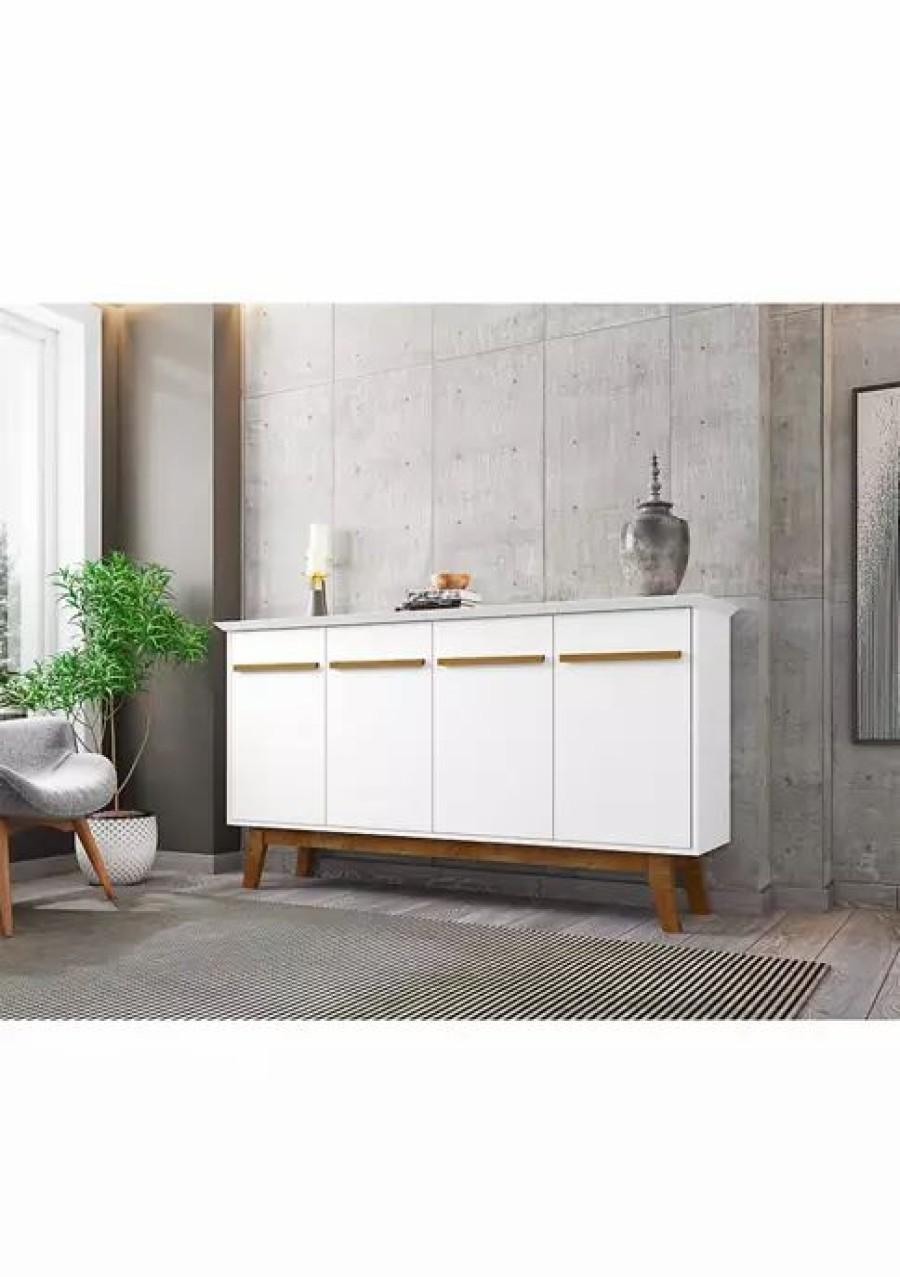 Furniture * | Flash Sale Manhattan Comfort Yonkers 62.99 Inch Sideboard In Off And Cinnamon White