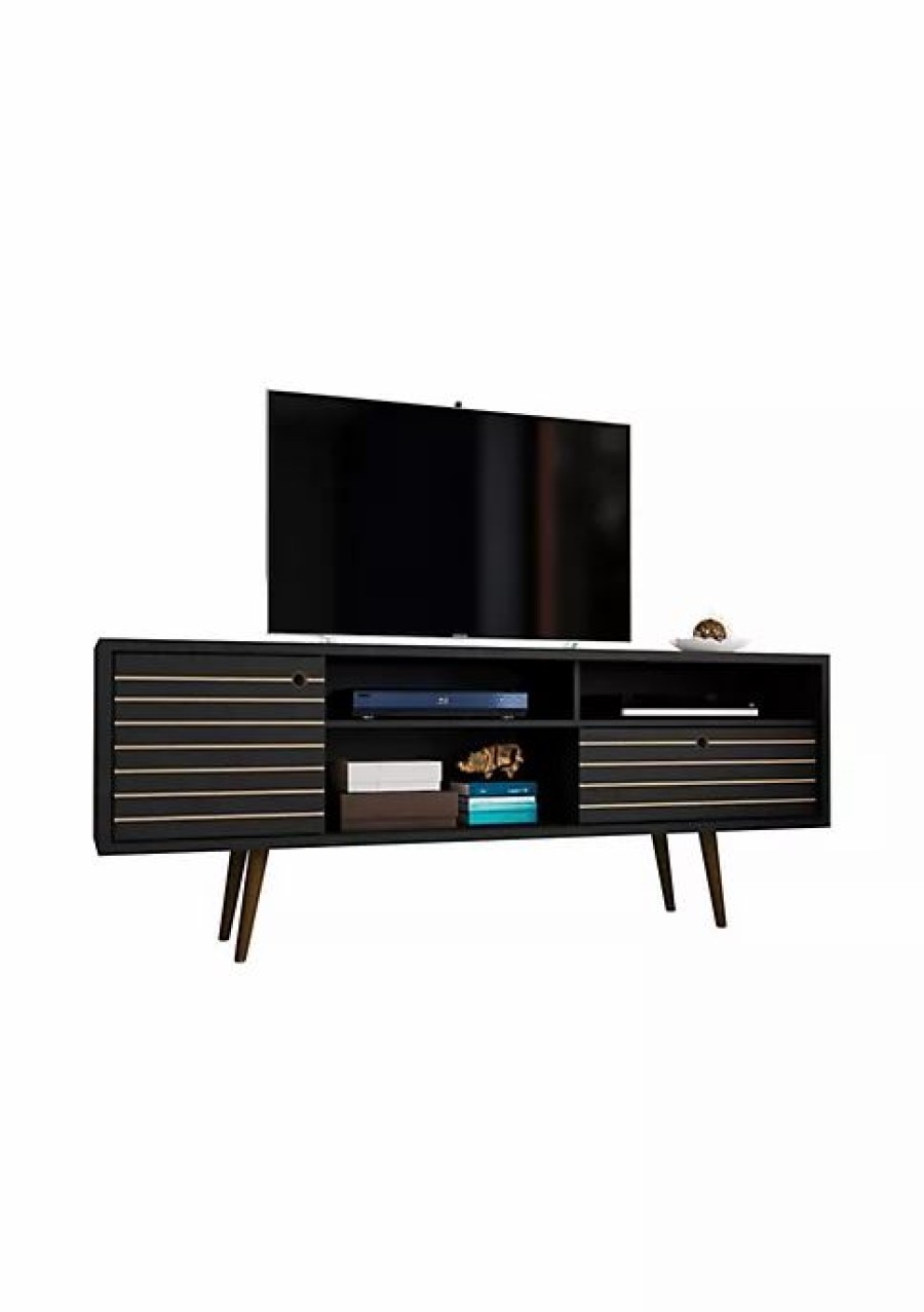 Tv & Media Stands * | Top 10 Manhattan Comfort Liberty 70.86 Mid-Century Modern Tv Stand In Black