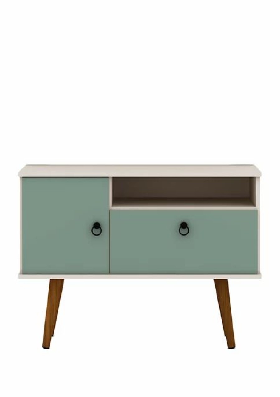 Furniture * | Budget Manhattan Comfort Tribeca 35.43 Tv Stand Off White/Green