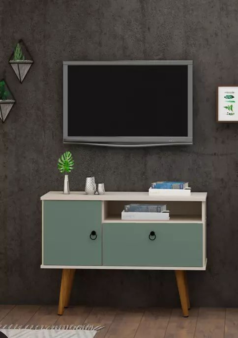 Furniture * | Budget Manhattan Comfort Tribeca 35.43 Tv Stand Off White/Green