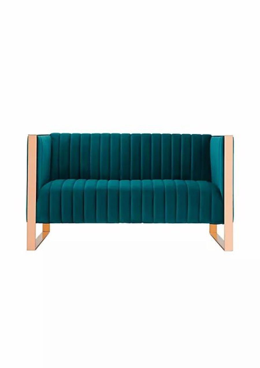 Furniture * | Buy Manhattan Comfort Trillium Loveseat In Aqua Blue And Rose Gold