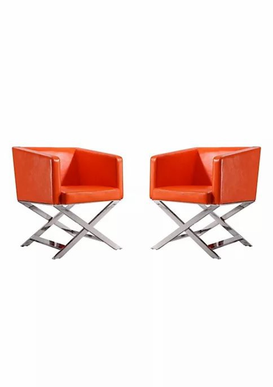 Furniture * | Promo Manhattan Comfort Holly Lounge Accent Chair In Orange And Polished Chrome (Set Of 2) Wood