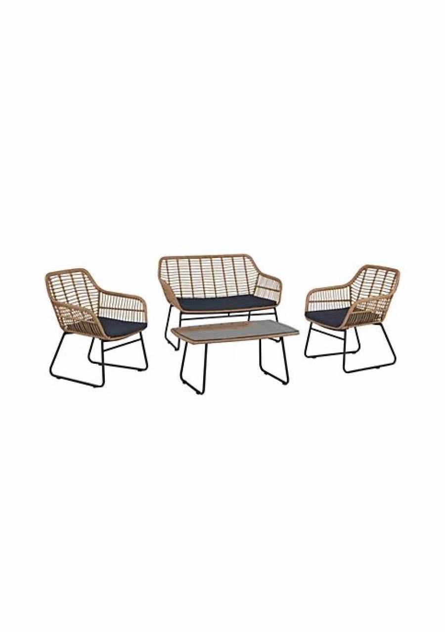 Furniture * | Cheap Manhattan Comfort Antibes 2.0 Patio 4-Person Conversation Set With Coffee Table With Grey Cushions Tan And Grey