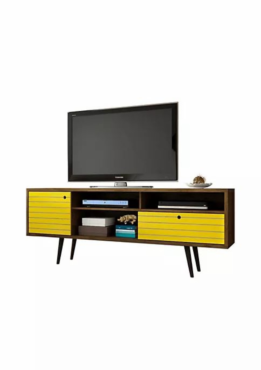 Dressers & Chests * | Best Deal Manhattan Comfort Liberty 70.86 Mid-Century Modern Tv Stand In Rustic Brown And Yellow