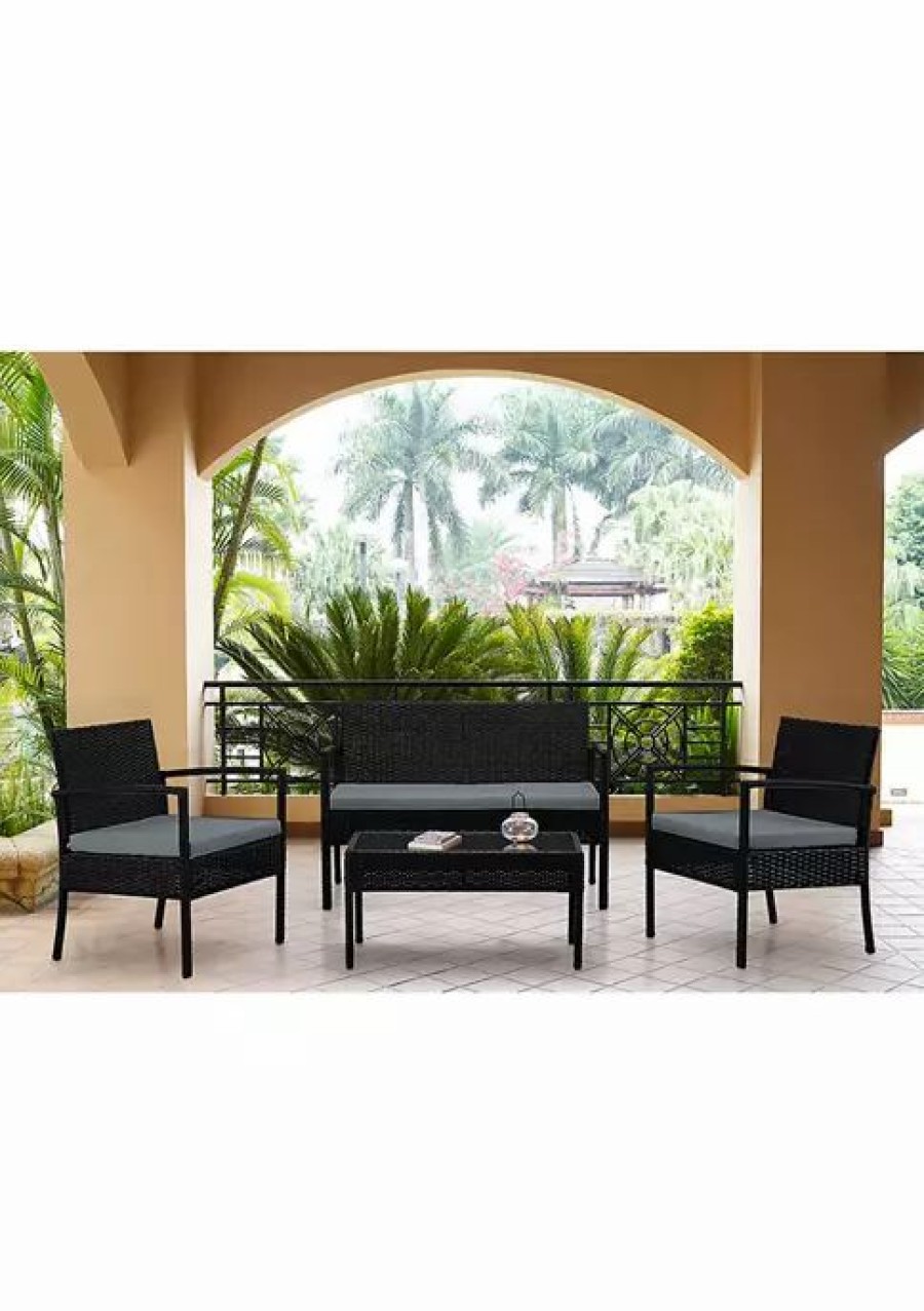 Furniture * | Wholesale Manhattan Comfort Noli Patio 4- Person Conversation Set With Coffee Table