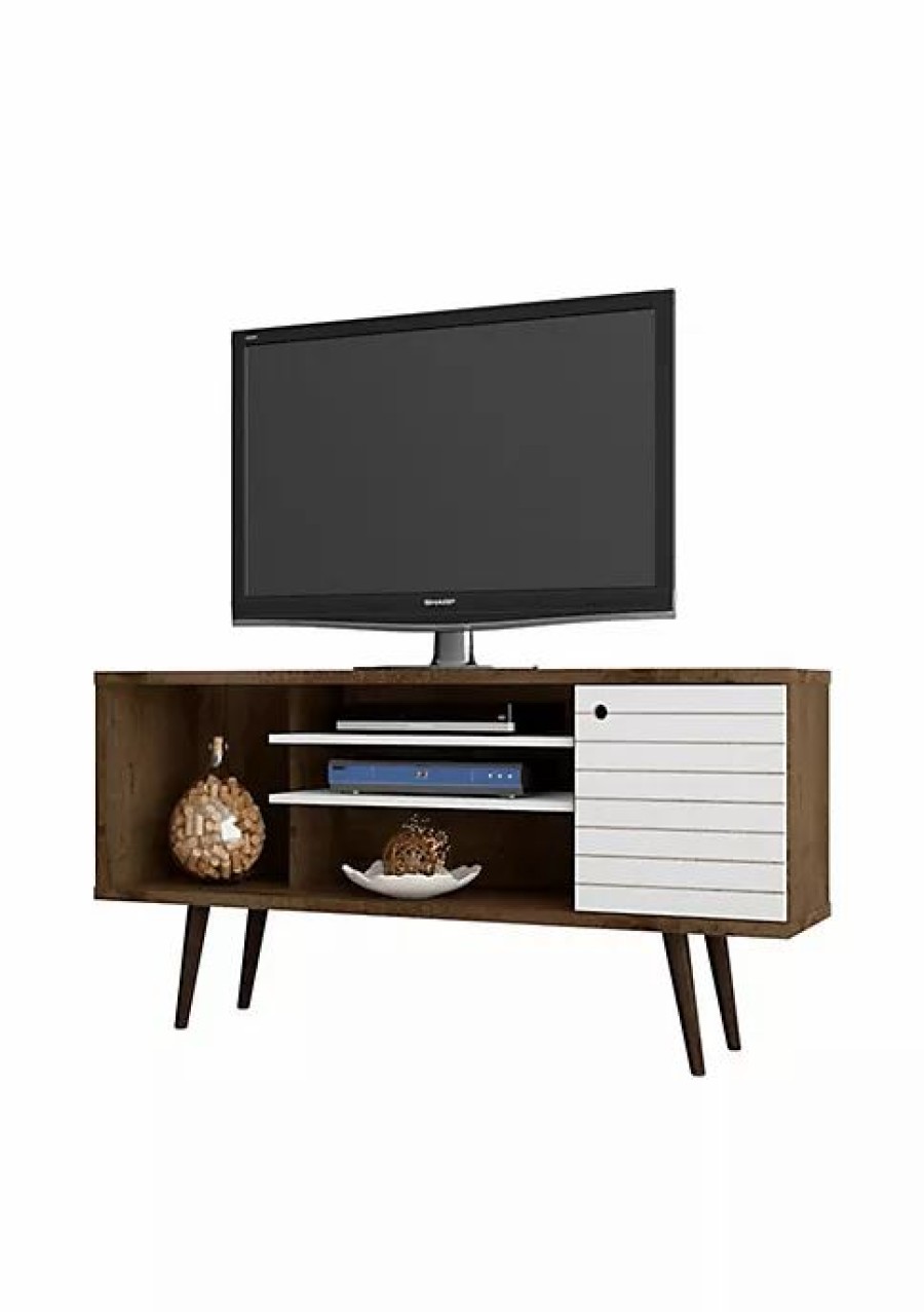 Dressers & Chests * | Budget Manhattan Comfort Liberty 53.14 Mid-Century Modern Tv Stand In Rustic Brown And White