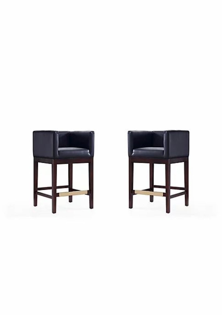 Furniture * | Flash Sale Manhattan Comfort Kingsley Counter Stool In And Dark Walnut (Set Of 2) Black