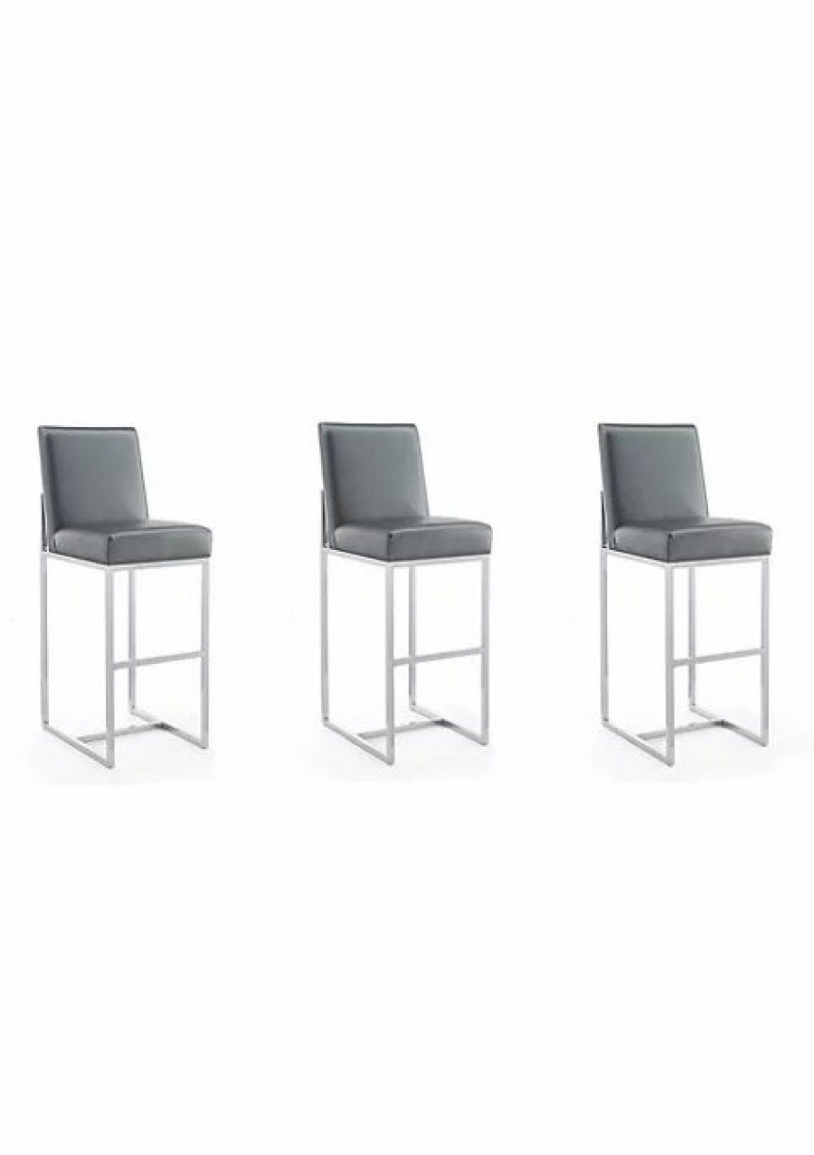 Furniture * | Cheapest Manhattan Comfort Element 29 Faux Leather Bar Stool In Graphite And Polished Chrome (Set Of 3) Multi