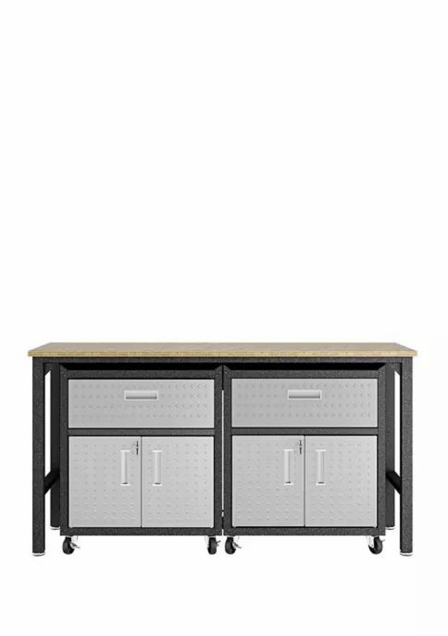 Furniture * | Top 10 Manhattan Comfort 3 Piece Gray Fortress Mobile Garage Cabinet And Worktable 4.0 Grey