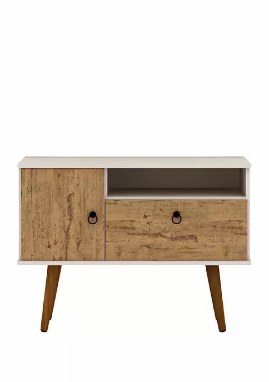 Furniture * | Outlet Manhattan Comfort 35.43 Inch Tribeca Tv Stand Off White/Nature