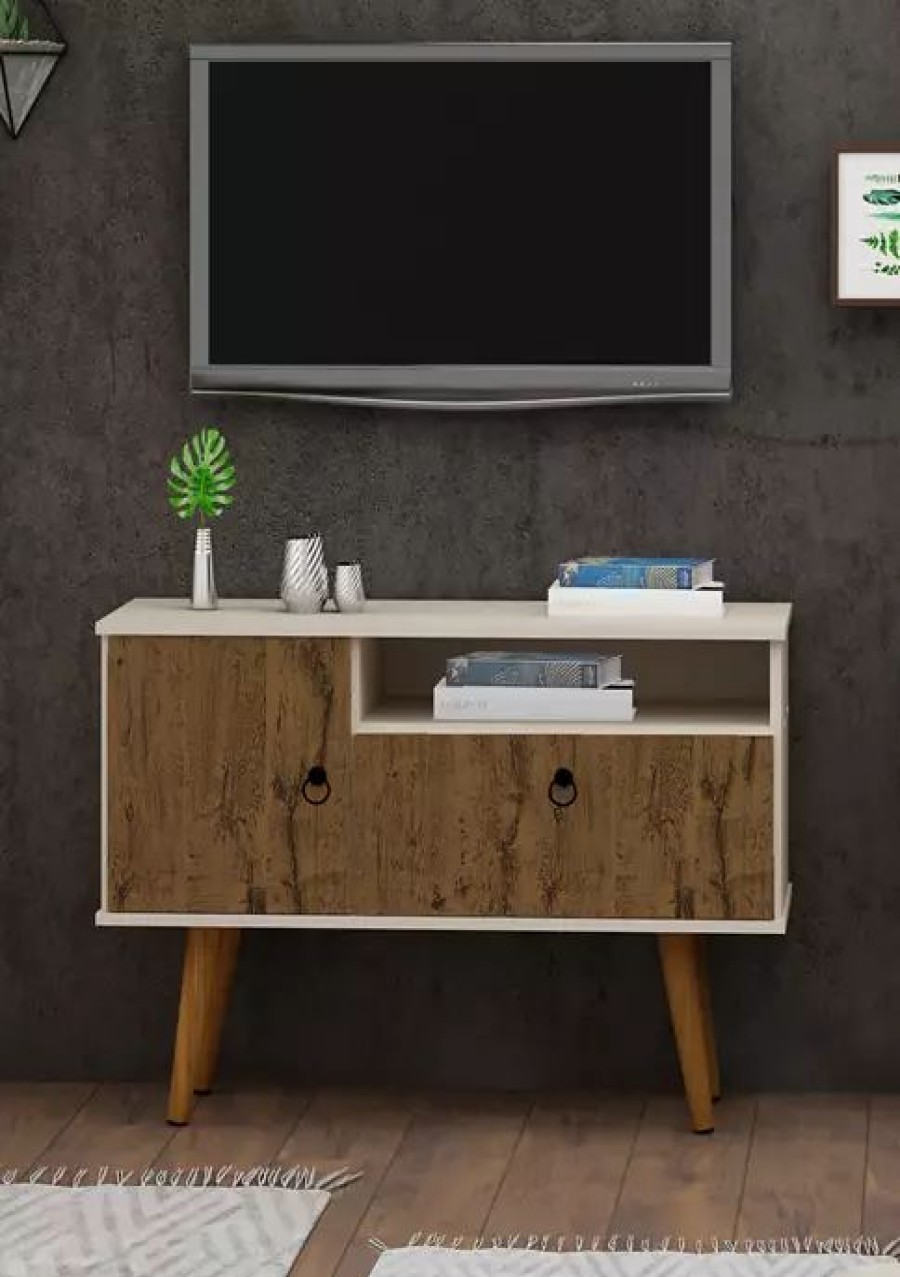 Furniture * | Outlet Manhattan Comfort 35.43 Inch Tribeca Tv Stand Off White/Nature