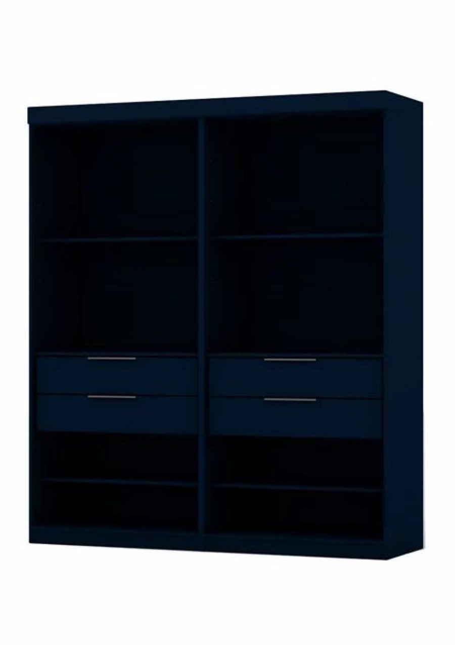 Furniture * | Discount Manhattan Comfort Mulberry Open 2 Sectional Wardrobe Closet 2 Piece Set Tatiana Midnight Blue